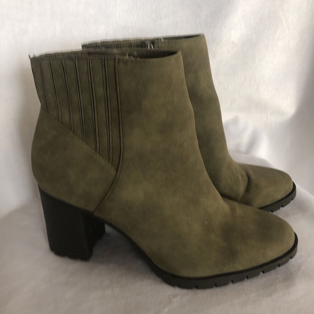 Kelly & Katie Women's Ankle Boots, Booties, Chelsea, Olive Green Suede, Zip, 7.5